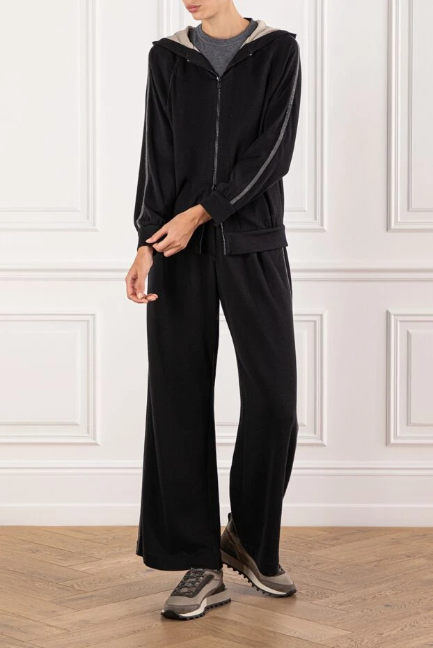 Women's black silk and cotton tracksuit with hood
 - photo 2