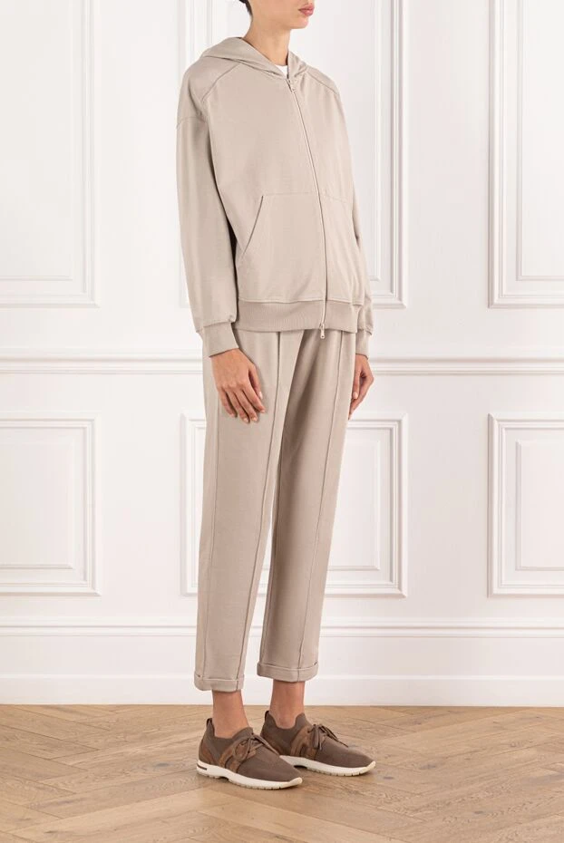 Brunello Cucinelli капюшоны бар әйелдер бежевый мақта костюмі 190597 - фото 3