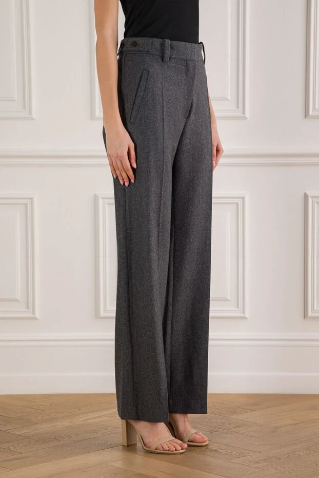 Brunello Cucinelli серые женские брюки прямого кроя из шерстяной ткани 190601 - фото 3