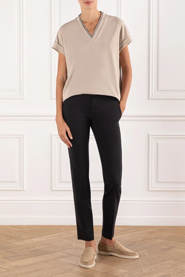 Brunello Cucinelli женские классические брюки чёрного цвета лаконичного дизайна 190604 - фото 2