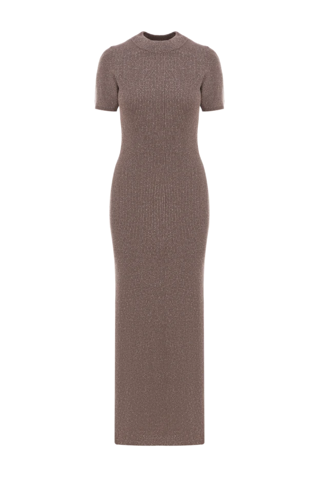 Платье бежевое в рубчик из кашемира и вискозы с коротким рукавом - фото 1