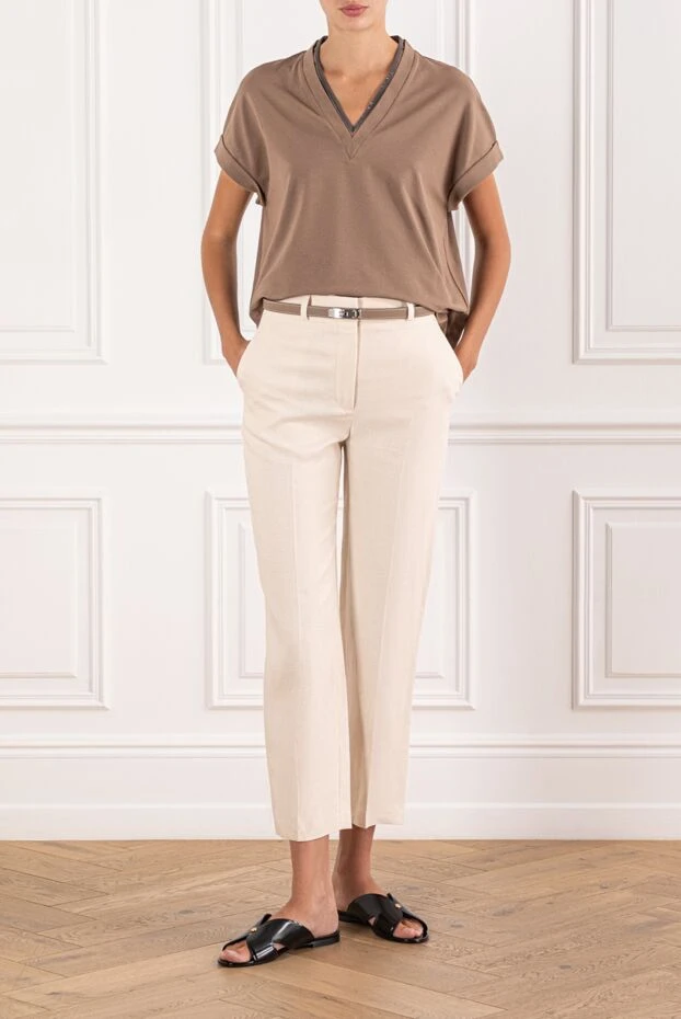 Brunello Cucinelli women's v-neck blouse with decorative monili insert 190617 - photo 2