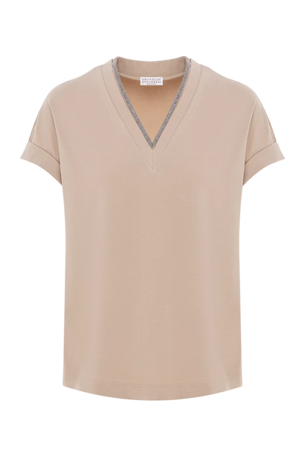 Brunello Cucinelli women's beige blouse with deep v-neck and monili 190618 - photo 1