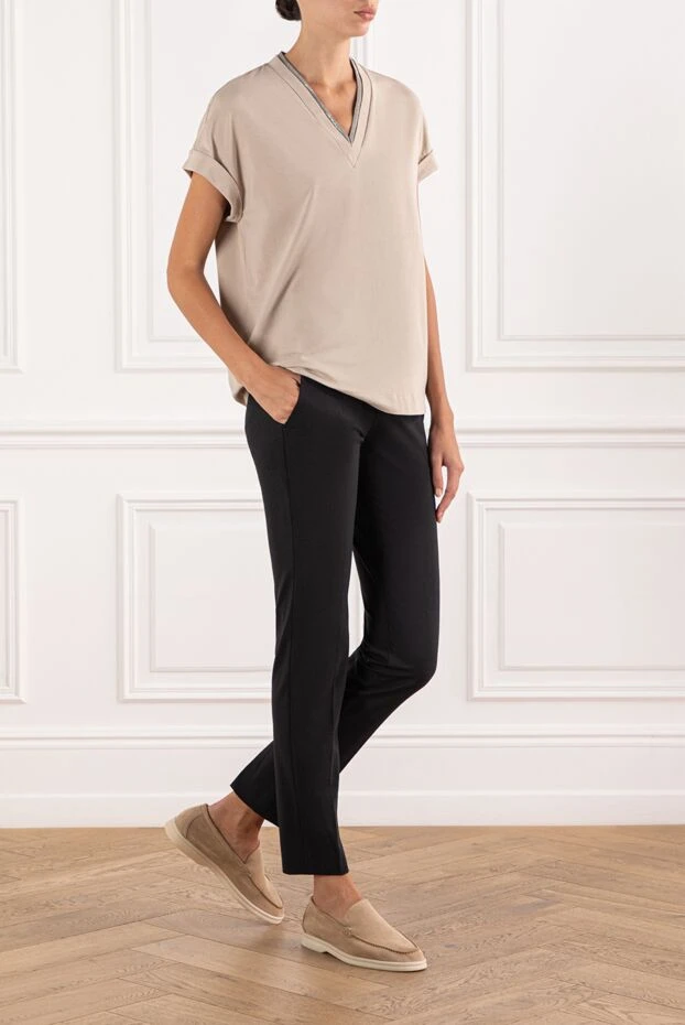 Brunello Cucinelli women's beige blouse with deep v-neck and monili 190618 - photo 2