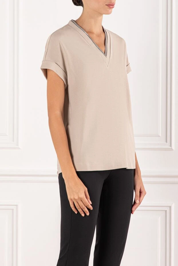 Brunello Cucinelli women's beige blouse with deep v-neck and monili 190618 - photo 3