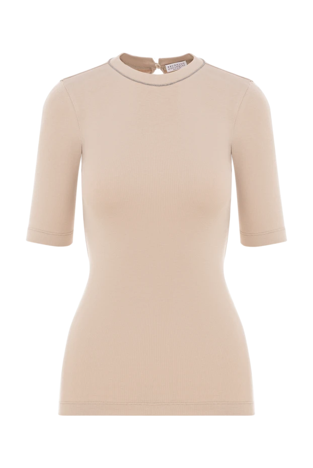 Brunello Cucinelli fitted t-shirt, cotton, beige, with monili trim and button fastening
190619 - photo 1