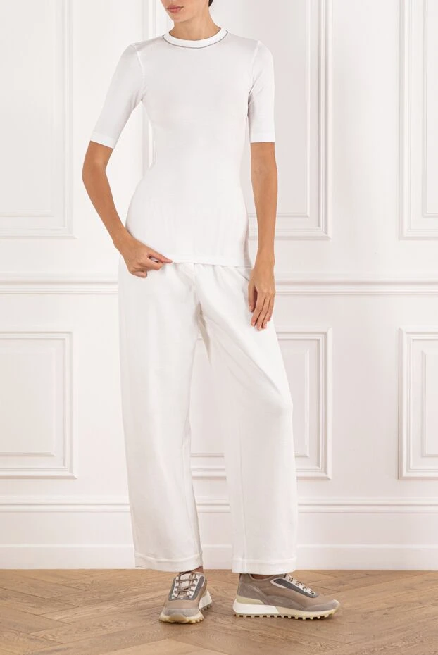 Brunello Cucinelli white knitted t-shirt with teardrop fastening on the back 190620 - photo 2