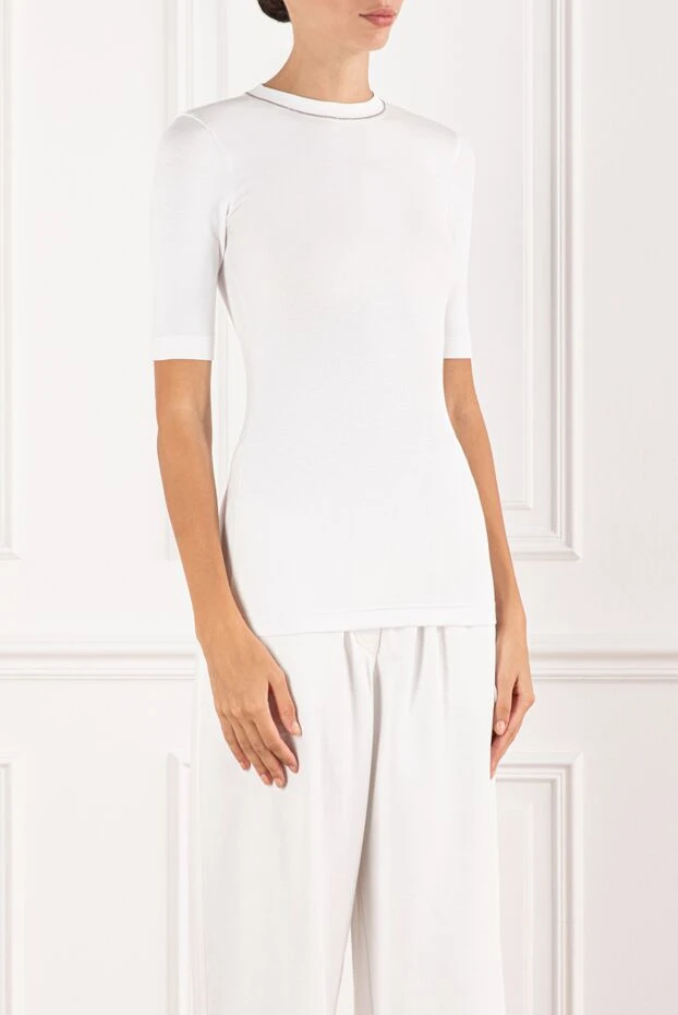 Brunello Cucinelli white knitted t-shirt with teardrop fastening on the back 190620 - photo 3