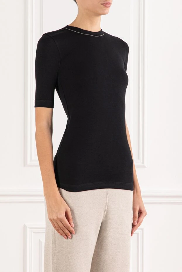 Brunello Cucinelli fitted cotton black t-shirt with monili trim and button fastening
 190621 - photo 3
