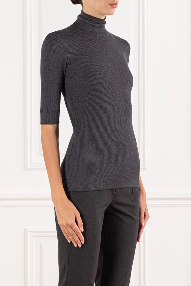 Brunello Cucinelli dark grey ribbed knit top with stand-up collar 190622 - photo 3