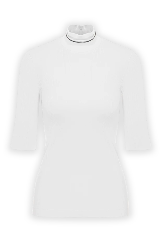 Brunello Cucinelli white ribbed knit top with stand-up collar 190623 - photo 1
