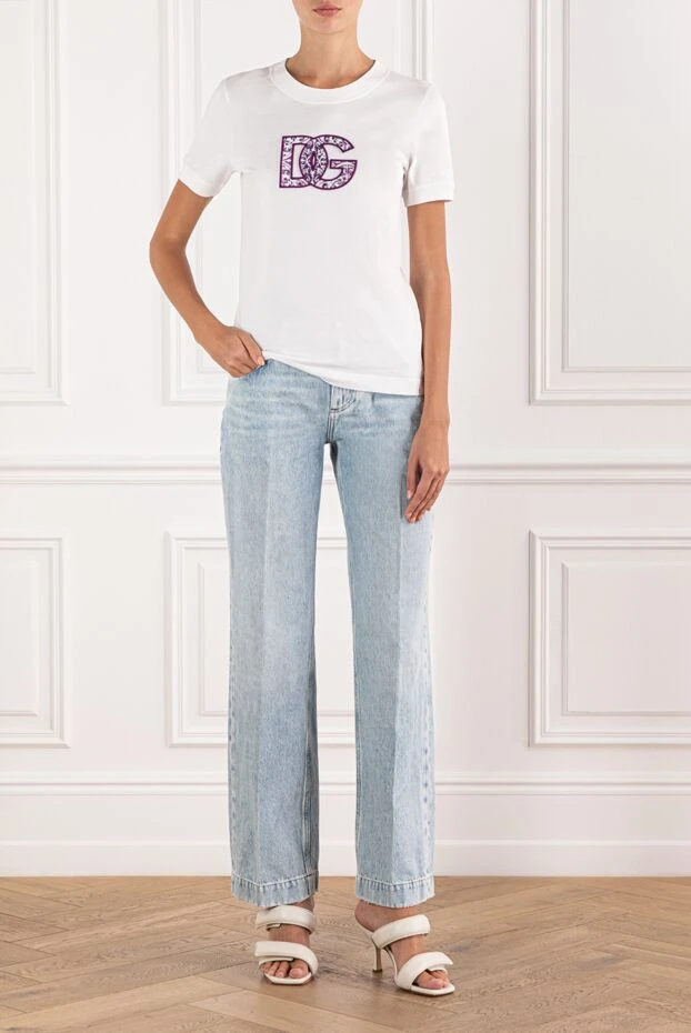 Dolce & Gabbana dg көркем безендірілген мақта матадан жасалған ақ футболка 190627 - фото 2