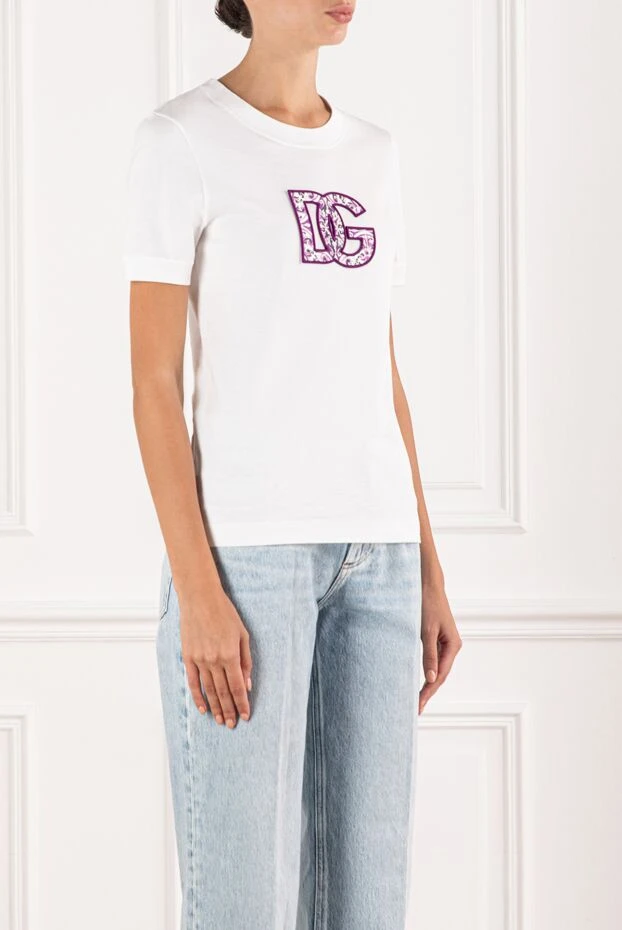 Dolce & Gabbana dg көркем безендірілген мақта матадан жасалған ақ футболка 190627 - фото 3