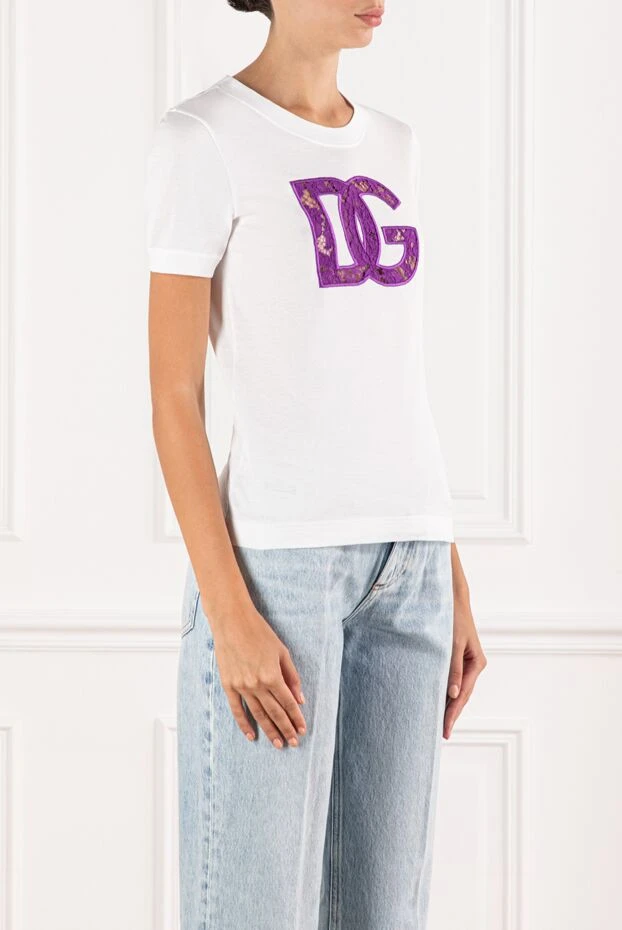 Dolce & Gabbana күлгін шілтер декоры бар ақ футболка dg 190628 - фото 3