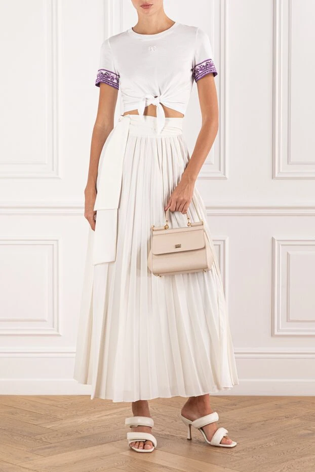 Dolce & Gabbana түйінді және күлгін түсті сәндік өрнегі бар ақ түсті қысқа футболка 190630 - фото 2