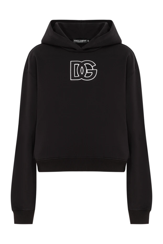 Women's black cotton hoodie with contrasting logo - photo 1