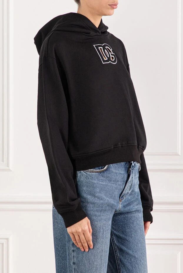 Dolce & Gabbana контраст логотипі бар әйелдерге арналған қара мақта капюшон 190633 - фото 3