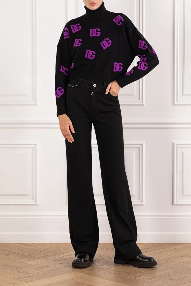 Dolce & Gabbana чёрный вязаный гольф с фиолетовым логотипом dg
 190634 - фото 2