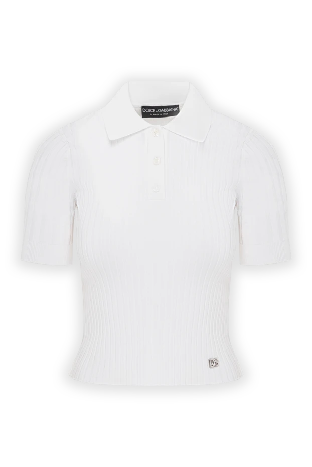 Белый трикотажный топ поло в рубчик с коротким рукавом - фото 1