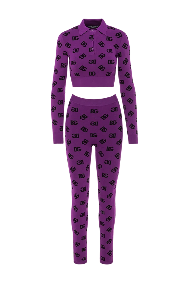 Женский прогулочный костюм лонгслив из фиолетового жаккарда с легинсами - фото 1