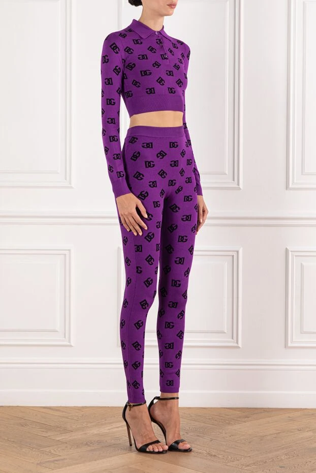 Dolce & Gabbana женский прогулочный костюм лонгслив из фиолетового жаккарда с легинсами 190636 - фото 3