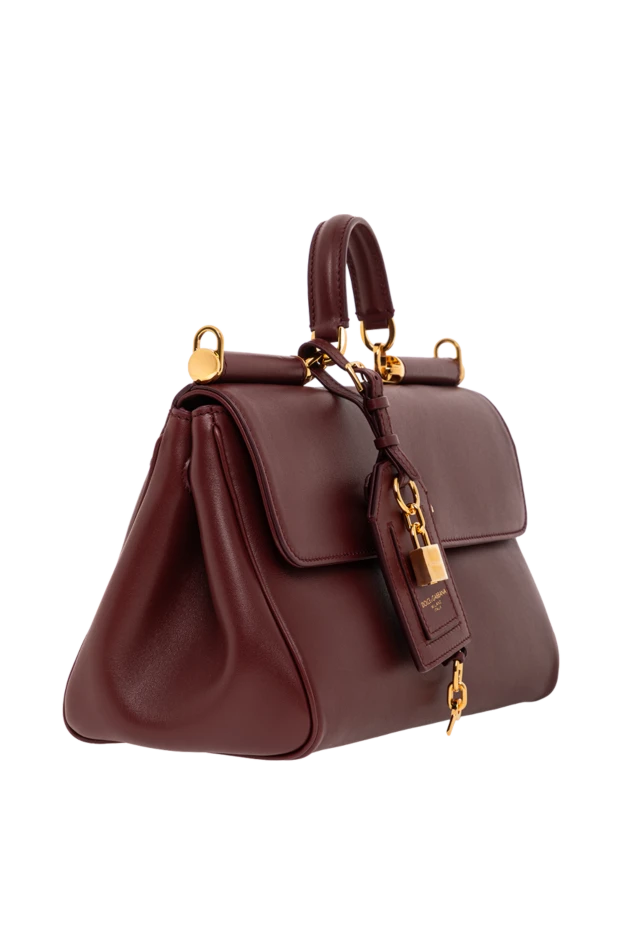 Dolce & Gabbana женская сумка my sicily среднего размера из телячьей кожи плонже бордовая 190648 - фото 3