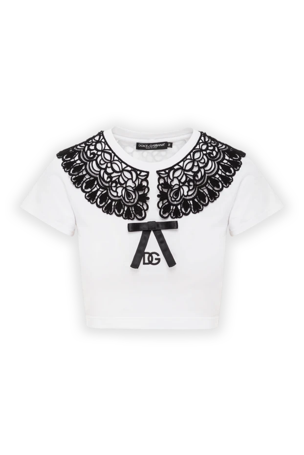 White cotton top with black lace collar - photo 1