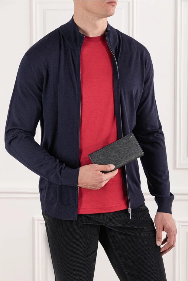 Кошелек из итальянской тисненой телячьей кожи синий мужской
 - фото 2