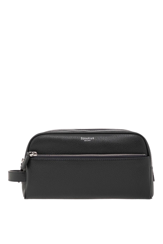 Double zip toiletry bag in dark blue Cachemire leather - photo 1