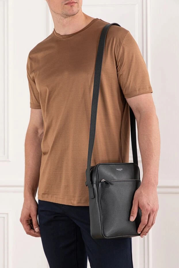 Сумка-мессенджер Flat North South синего цвета из кожи наппа Mosaico - фото 2