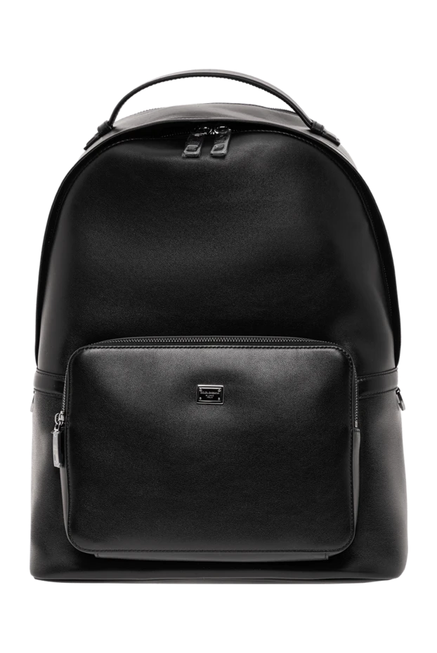Рюкзак из телячьей кожи с фирменной металлической пластинкой мужской черный
- фото 1