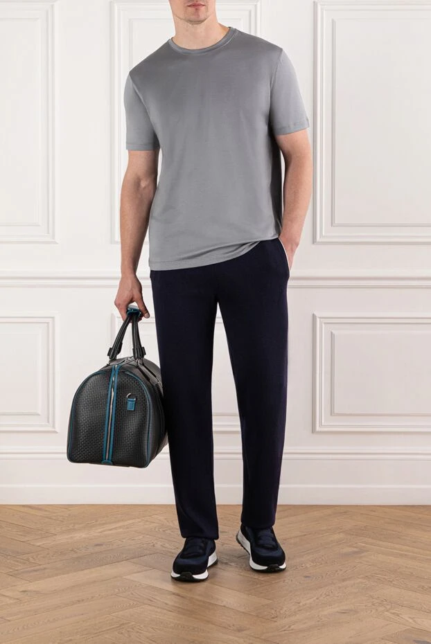 Cesare di Napoli қою көк түсті жүннен тоқылған спорттық шалбар, ақ белбеу
 190687 - фото 2