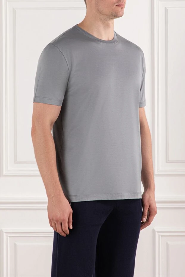 Cesare di Napoli минималистік дизайн және қысқа жеңдер бар сұр футболка 190742 - фото 3