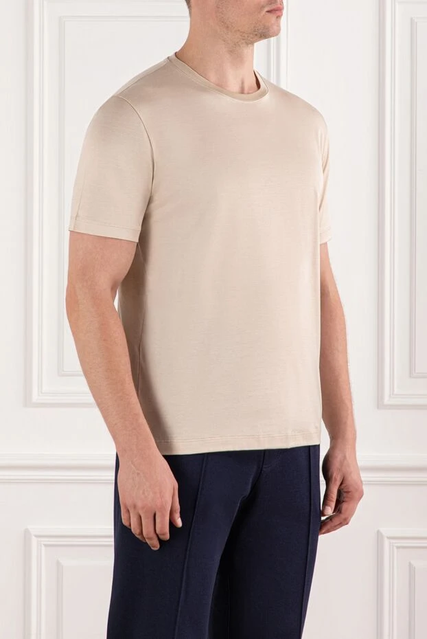 Cesare di Napoli бейтарап бежевый мақтадан жасалған негізгі футболка 190743 - фото 3