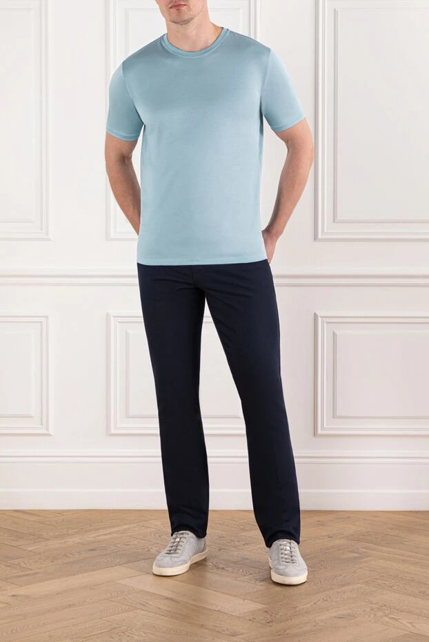 Cesare di Napoli жұмсақ мақтадан жасалған жұмсақ көк реңктегі қарапайым футболка 190747 - фото 2