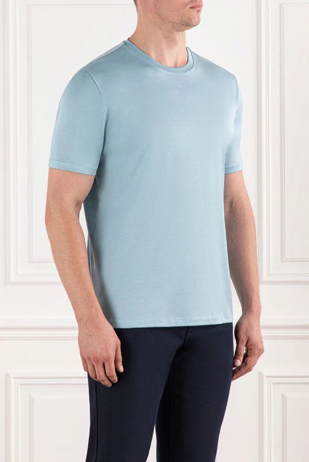 Cesare di Napoli жұмсақ мақтадан жасалған жұмсақ көк реңктегі қарапайым футболка 190747 - фото 3