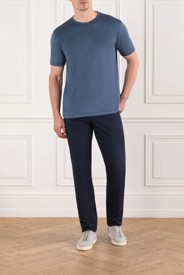 Cesare di Napoli blue melange cotton t-shirt with a round neck 190748 - photo 2