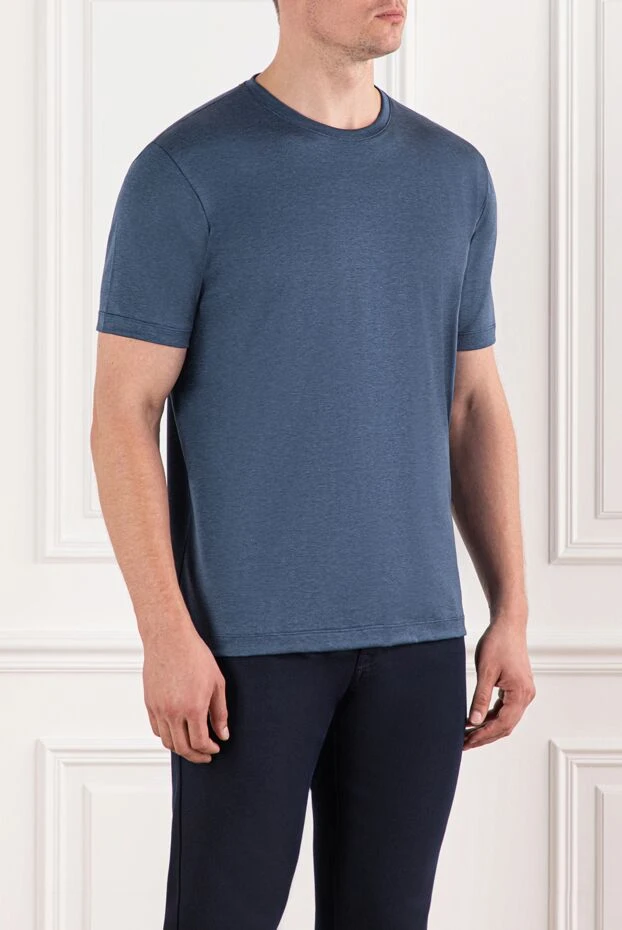 Cesare di Napoli дөңгелек мойынды көк меланж мақтадан жасалған футболка 190748 - фото 3