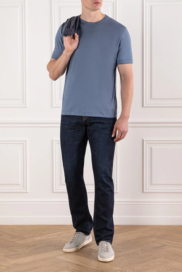 Ерлерге арналған негізгі сұр-көк мақтадан жасалған футболка - фото 2