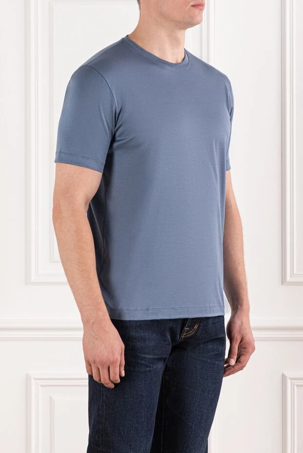 Cesare di Napoli ерлерге арналған негізгі сұр-көк мақтадан жасалған футболка 190749 - фото 3