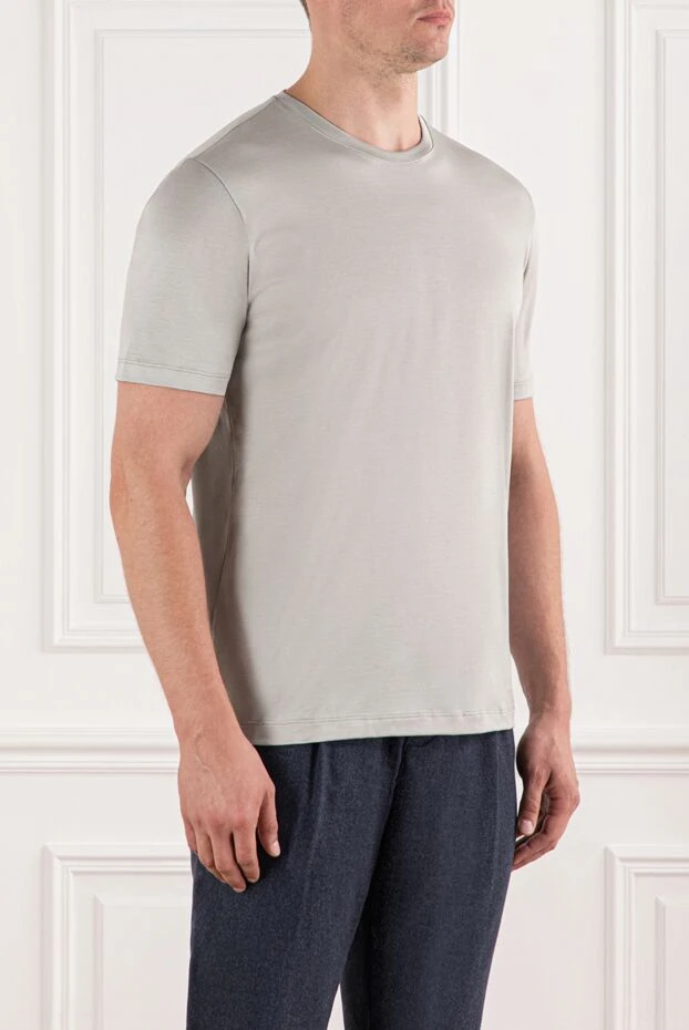 Cesare di Napoli минималистік ашық сұр түсті негізгі кесілген футболка 190752 - фото 3