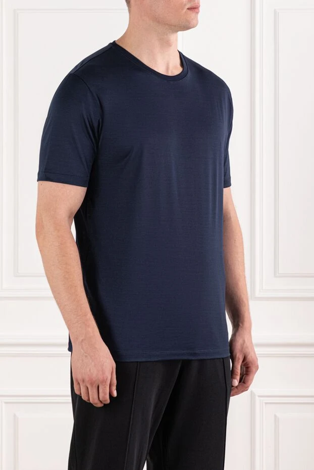 Cesare di Napoli ерлерге арналған қарапайым қара көк түсті негізгі кесілген футболка 190755 - фото 3