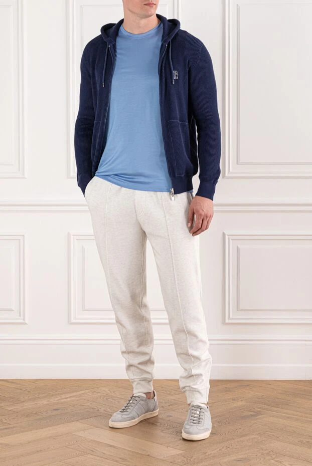 Cesare di Napoli аздап атлас жылтыры бар көк мақтадан жасалған футболка 190757 - фото 2