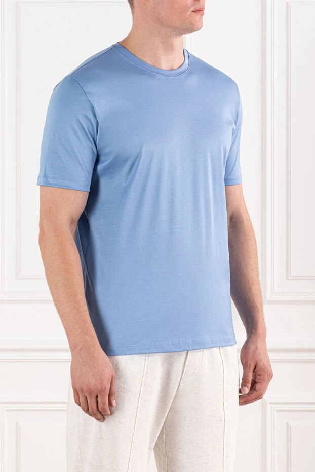 Cesare di Napoli аздап атлас жылтыры бар көк мақтадан жасалған футболка 190757 - фото 3