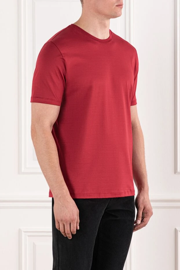Cesare di Napoli ерлерге арналған мақтадан жасалған футболка, қанық қызыл, қарапайым түсті 190759 - фото 3