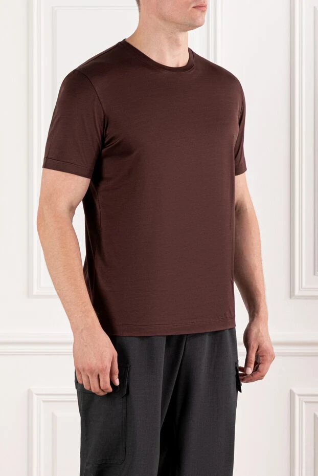 Cesare di Napoli атлас жылтыры бар қоңыр мақта ерлерге арналған футболка 190760 - фото 3