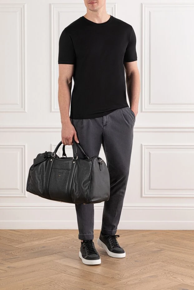 Cesare di Napoli классикалық қара түсті ерлерге арналған негізгі мақтадан жасалған футболка 190763 - фото 2