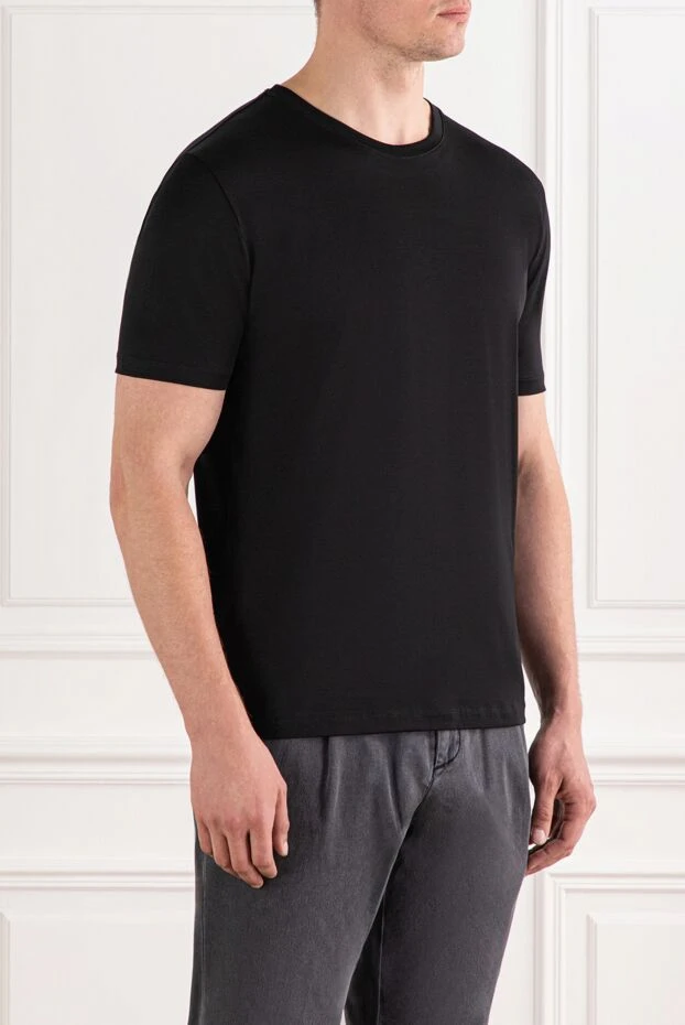 Cesare di Napoli классикалық қара түсті ерлерге арналған негізгі мақтадан жасалған футболка 190763 - фото 3