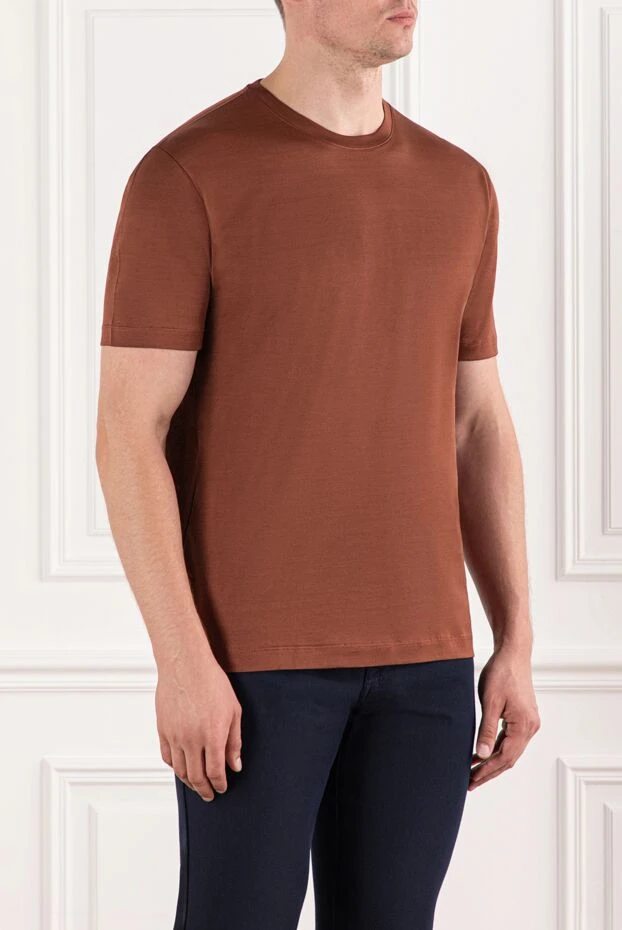 Cesare di Napoli жылтыр әсері бар қоңыр мақта футболка 190767 - фото 3