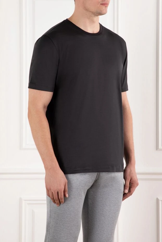 Cesare di Napoli ерлерге арналған мақтадан жасалған футболка, қара, классикалық, аздап жылтыр 190768 - фото 3